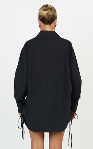 Kalpena Shirt - Ruched Side Oversized Shirt in Black