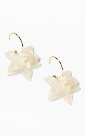 Alessandra Earrings - Pearl Flower Hoop Earrings in Shell