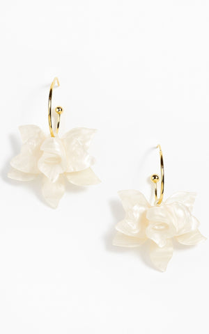Alessandra Earrings - Pearl Flower Hoop Earrings in Shell