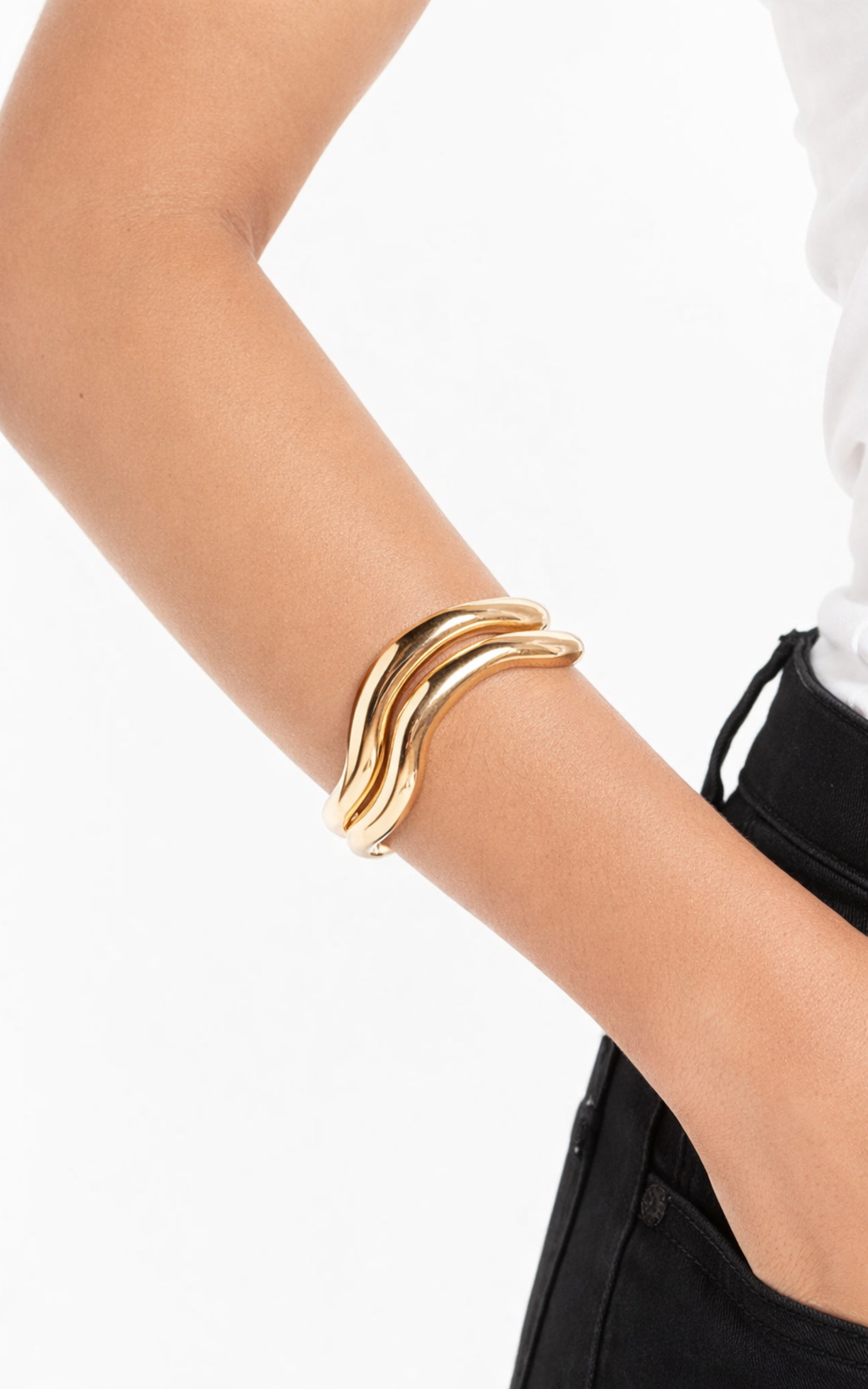 Wendy Bracelet - Chunky Wave Bangle Set Bracelet in Gold