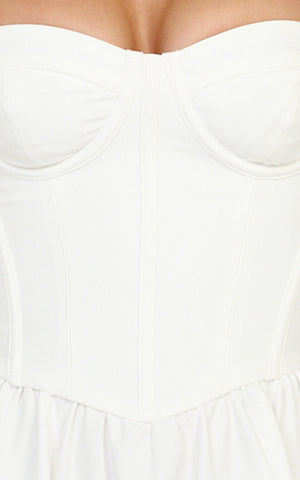 Seren Midi Dress - Corset Bodice Fit And Flare Dress in White