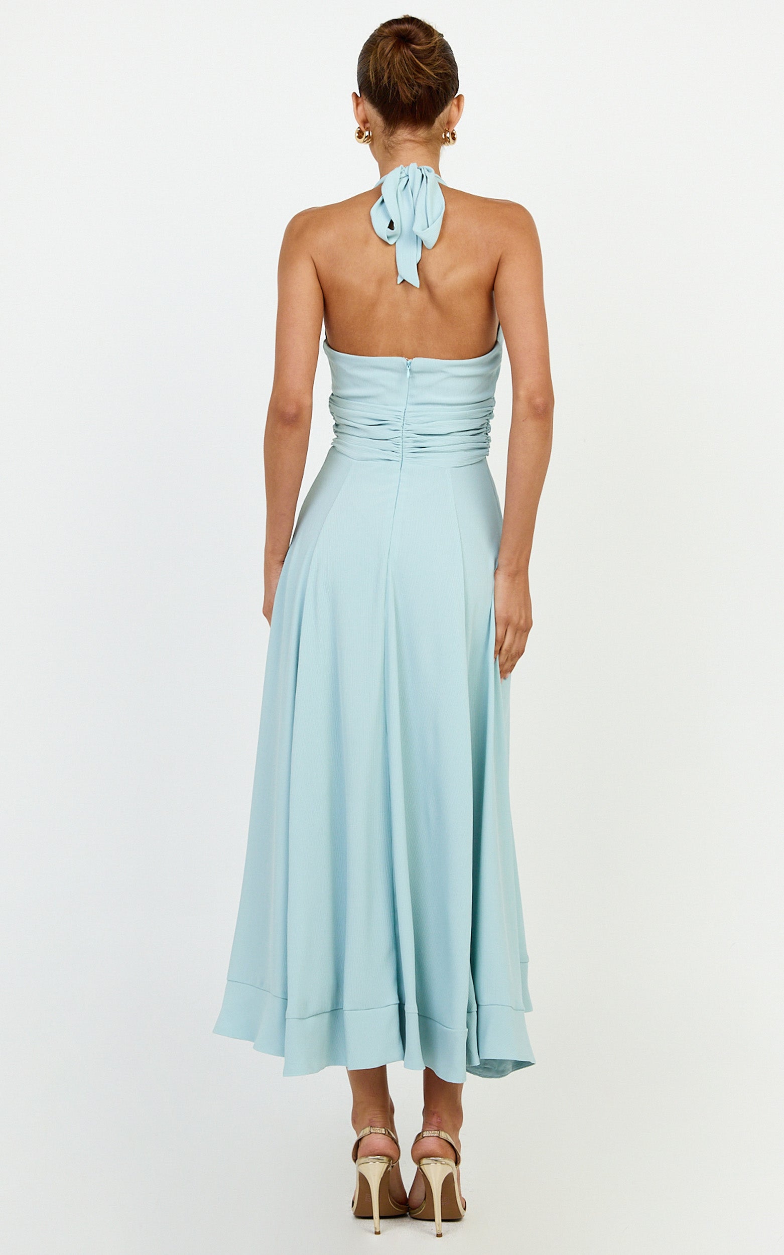 Vivia Maxi Dress - Gathered Waist Halter Dress in Blue