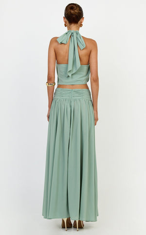 Melanie Maxi Skirt - Gathered Yoke Skirt in Green