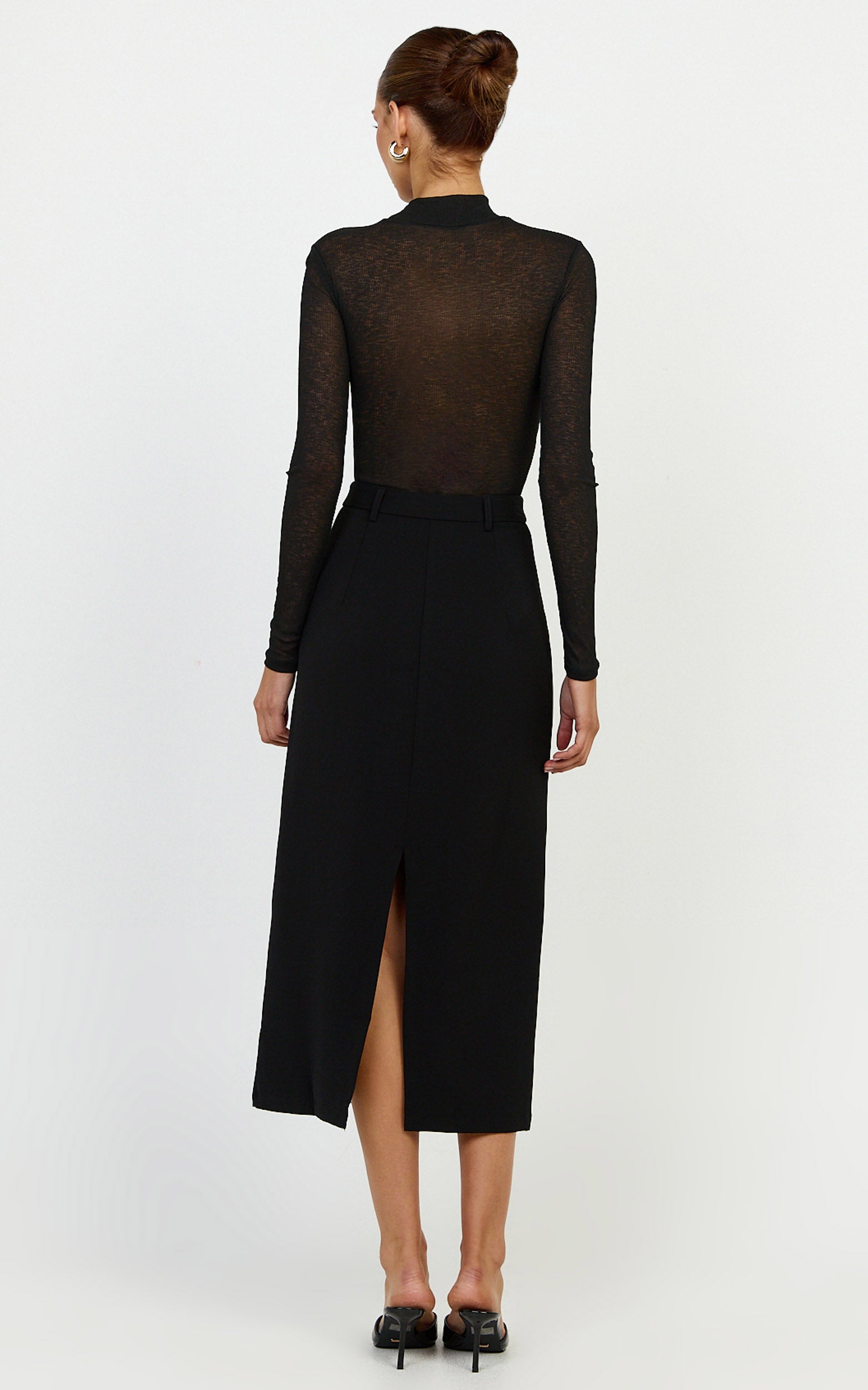 Willa Bodysuit - High Neck Sheer Bodysuit in Black