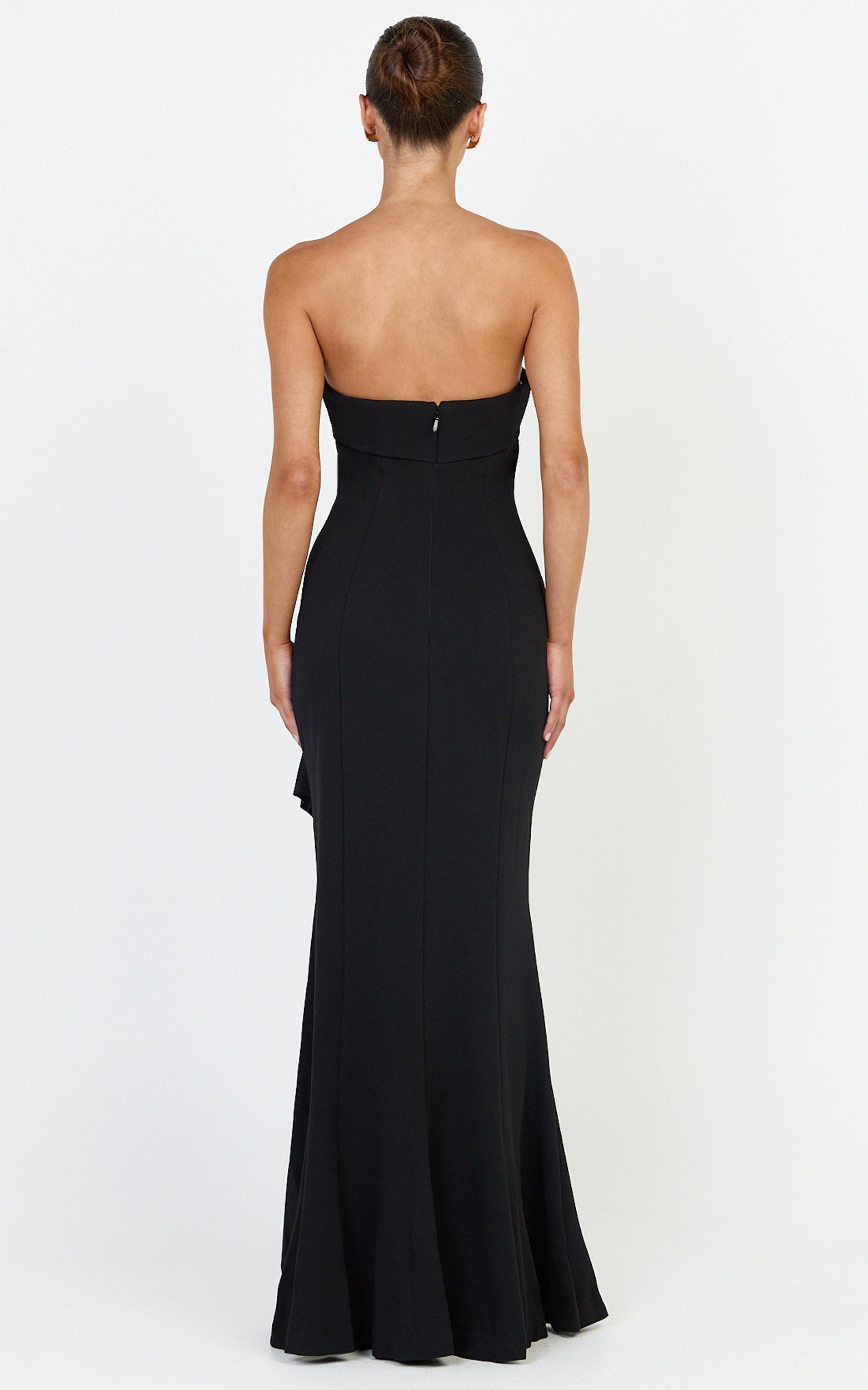 Leda Maxi Dress - Strapless Waterfall Sash Dress in Black