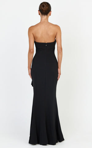 Leda Maxi Dress - Strapless Waterfall Sash Dress in Black