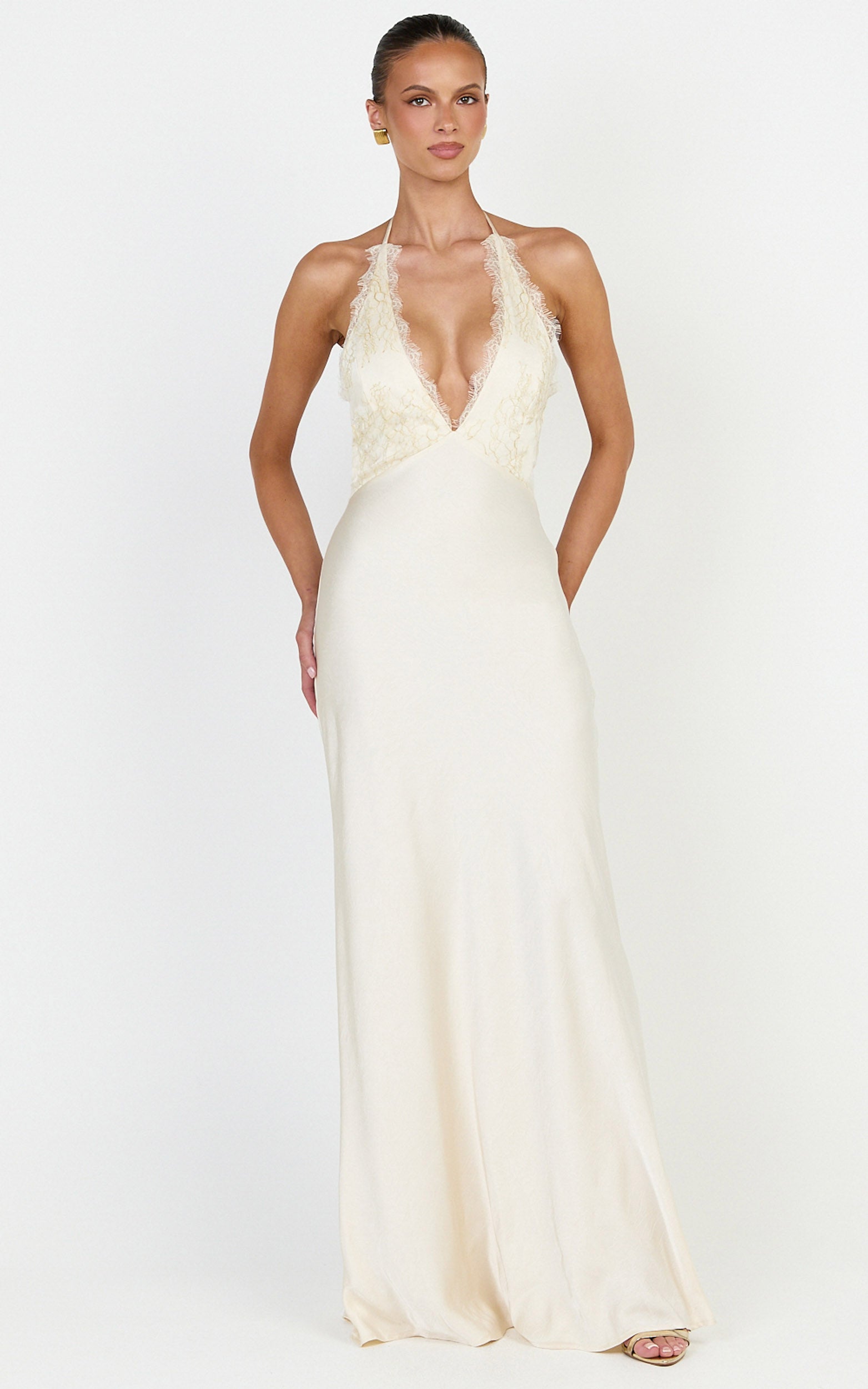 Marielle Maxi Dress - Lace Bust Halter Dress in Cream