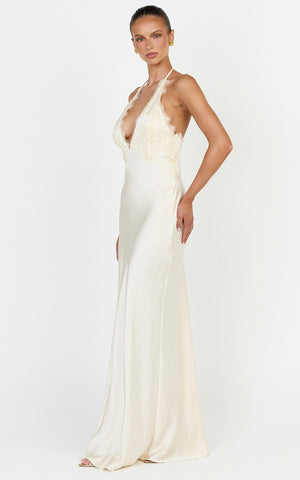Marielle Maxi Dress - Lace Bust Halter Dress in Cream