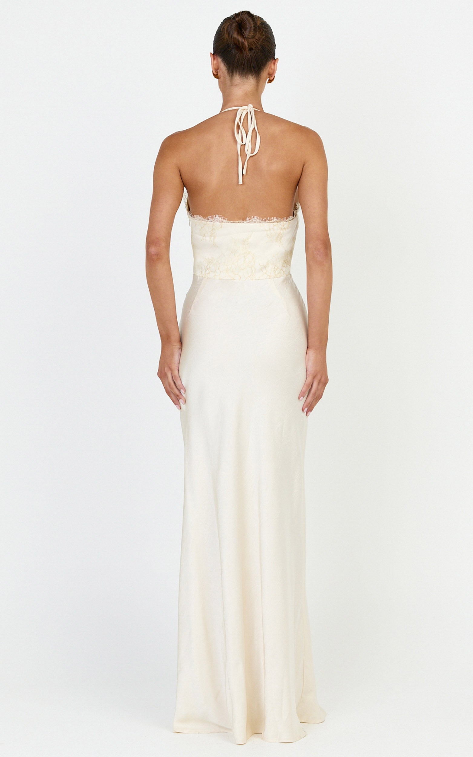 Marielle Maxi Dress - Lace Bust Halter Dress in Cream