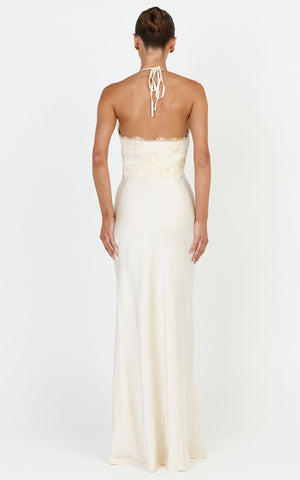 Marielle Maxi Dress - Lace Bust Halter Dress in Cream