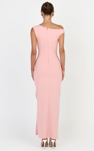 Alba Maxi Dress - Off Shoulder Waterfall Sash Dress in Pink