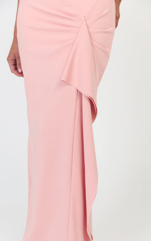Alba Maxi Dress - Off Shoulder Waterfall Sash Dress in Pink