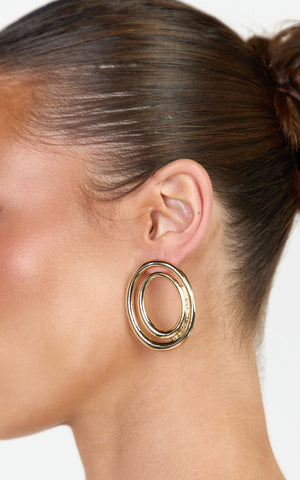 Silvena Earrings - Double Oval Stud Earrings in Gold