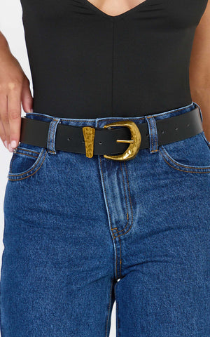 Abbie Belt - Chunky Gold Bucket Belt in Black