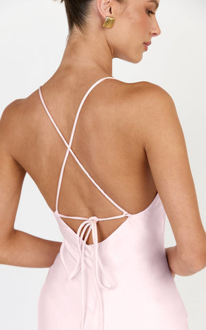 Georgie Maxi Dress - Satin V Neck Bias Cut Slip Dress in Pink