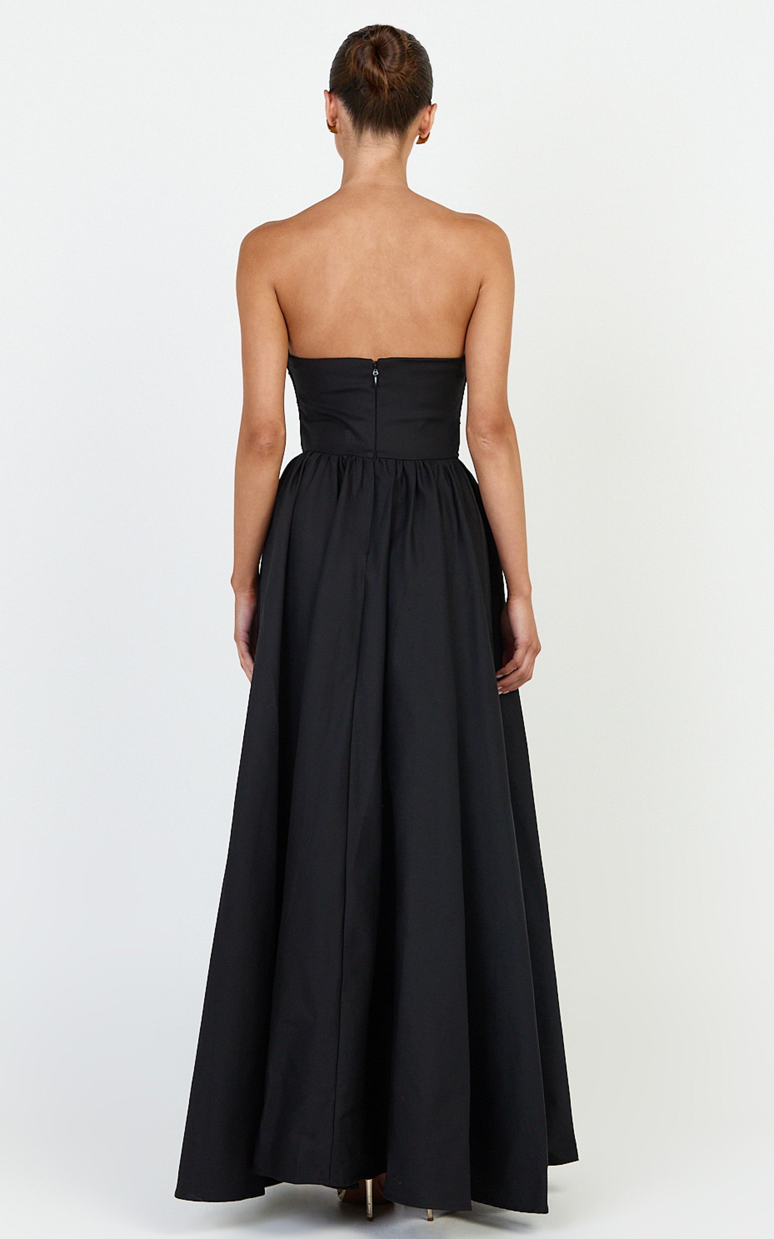 Gia Maxi Dress - Gathered Bodice Fit And Flare Dress in Black