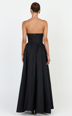 Gia Maxi Dress - Gathered Bodice Fit And Flare Dress in Black
