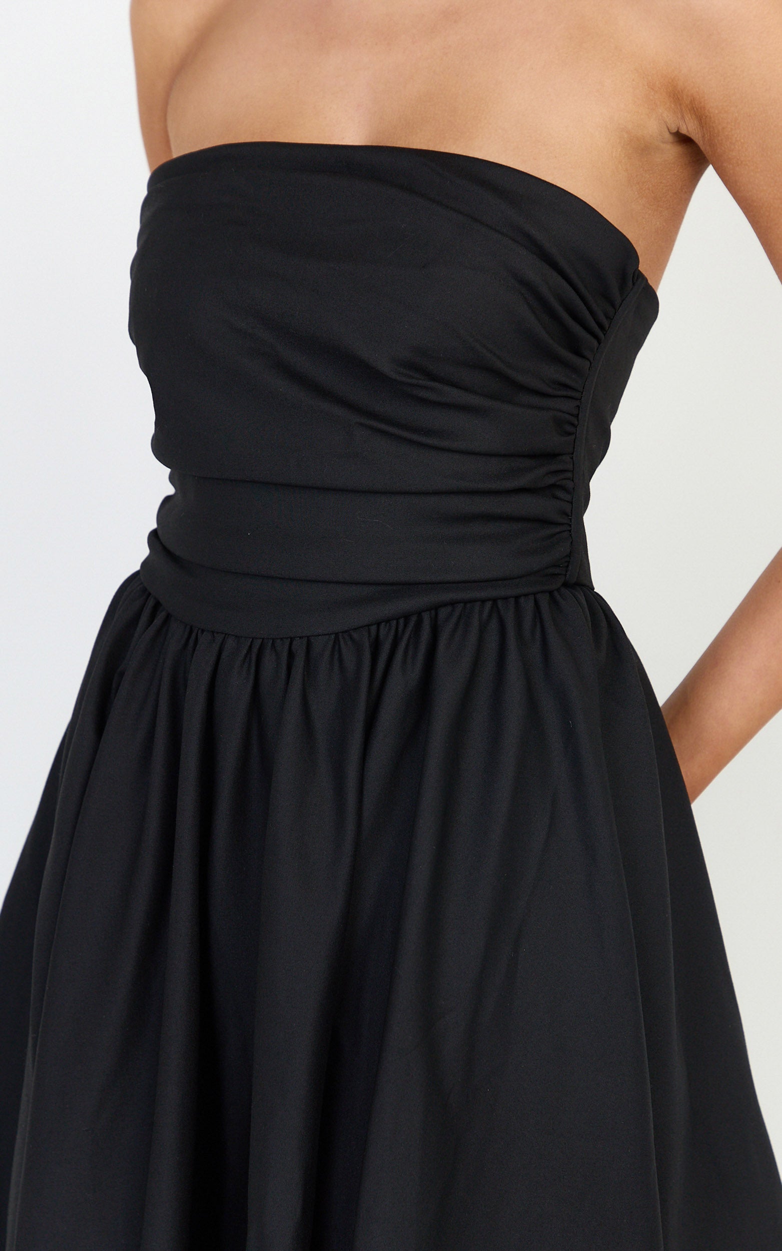 Gia Maxi Dress - Gathered Bodice Fit And Flare Dress in Black
