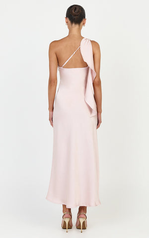 Calix Midi Dress - One Shoulder Slip Dress in Pink