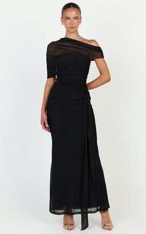 Nicolette Maxi Dress - Cape Sleeve Off Shoulder Dress in Black