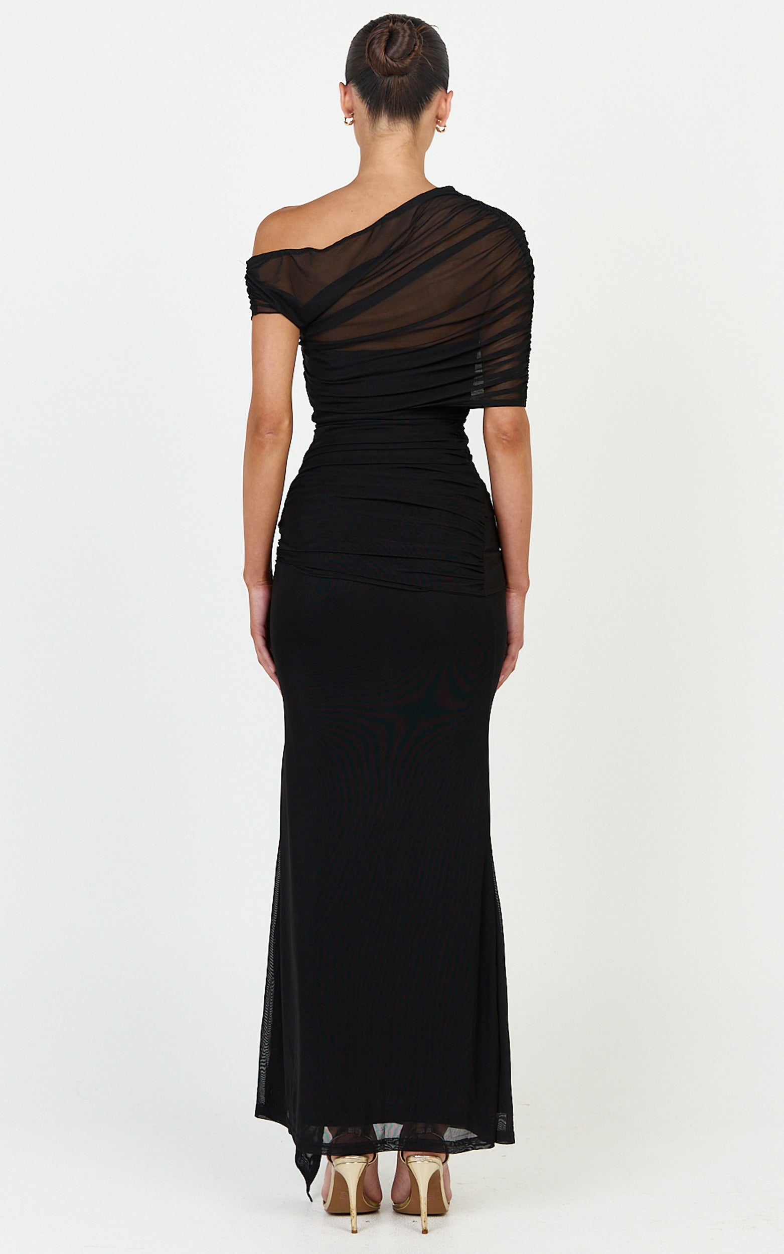 Nicolette Maxi Dress - Cape Sleeve Off Shoulder Dress in Black