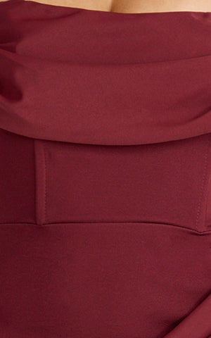 Phoebe Maxi Dress - Strapless Structured Bodice Drape Skirt Dress in Wine