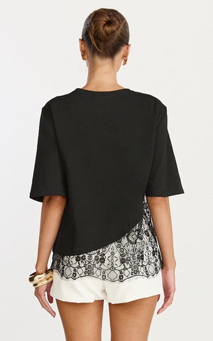 Abby Top - Asym Tee with Lace Trim in Black