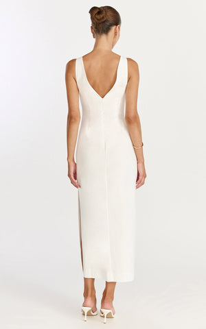 Lux Midi Dress - Front Keyhole Fitted Dress in White