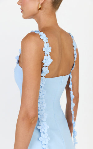 Clementine Mini Dress -  3D Floral Strap Dress in Blue
