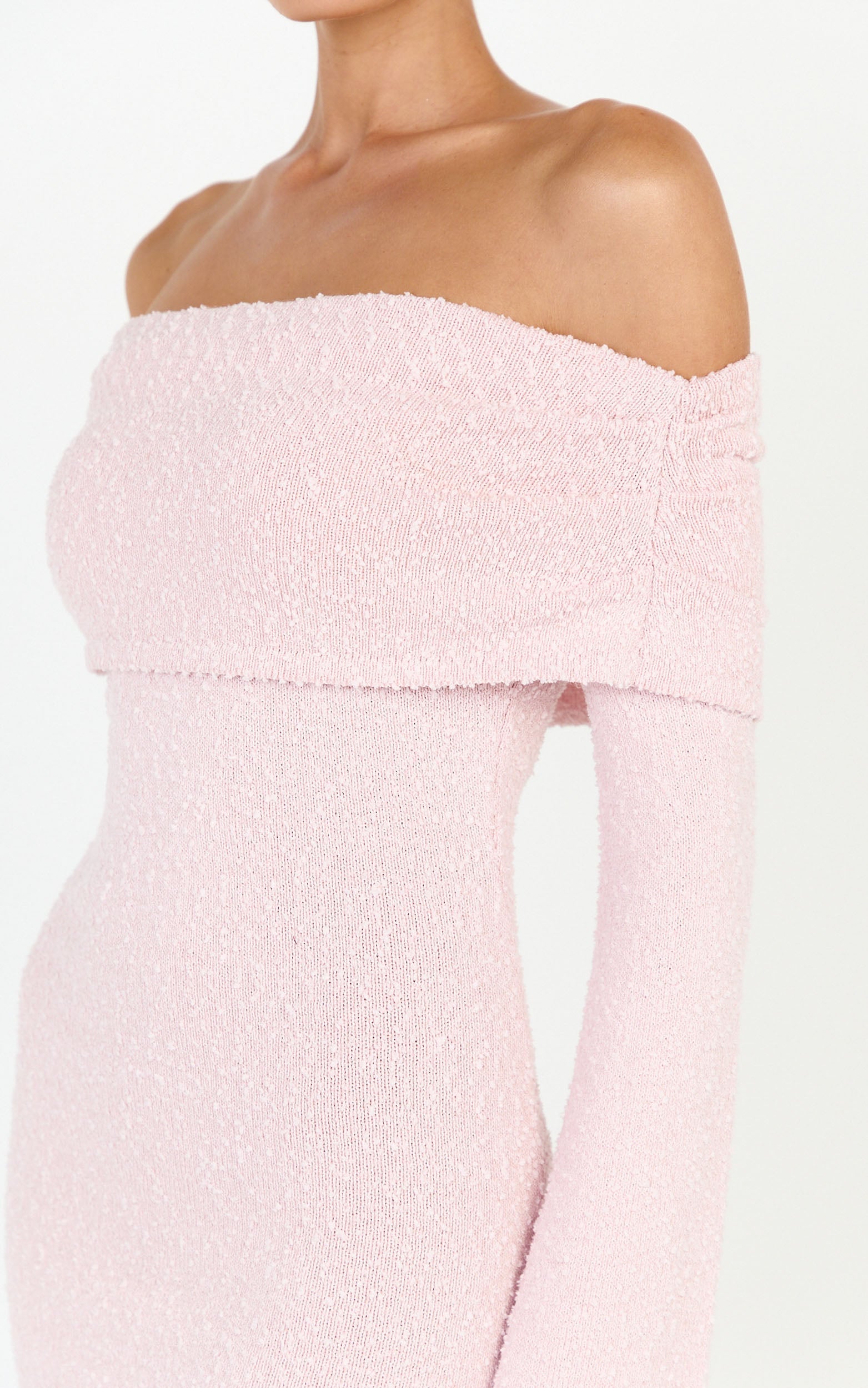 Pietra Mini Dress - Knitted Off Shoulder Dress in Pink
