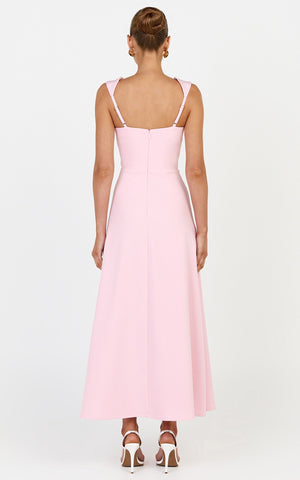 Zinnia Midi Dress - Square Neck A Line Dress in Pink