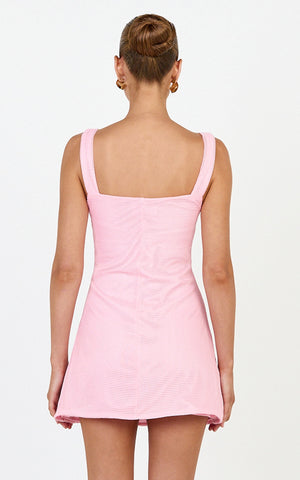 Sienna Mini Dress - Square Neck Floral Embroidered A Line Dress in Light Pink