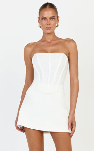 Colette Top - Strapless Lace Corset Top in White