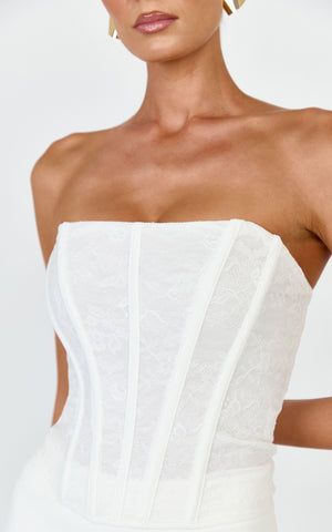 Colette Top - Strapless Lace Corset Top in White