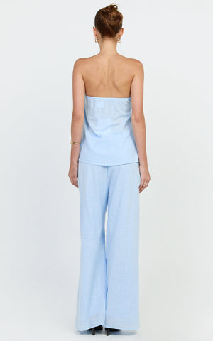 Carli Two Piece Top and Pants Set - Cotton Tube Pant Set in Blue