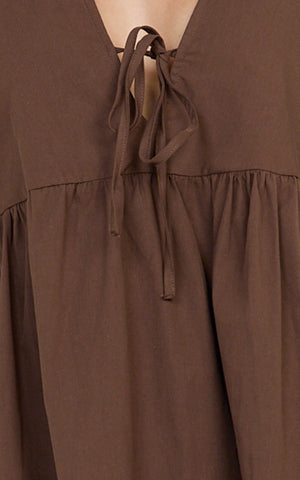 Rosita Mini Dress - Tie Front Puff Sleeve Dress in Chocolate
