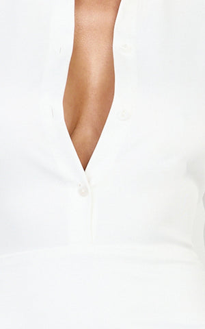 Leora Mini Dress - Button Front Draped Cowl Waist Dress in Off White