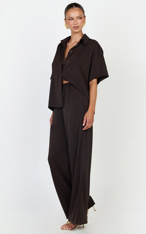 Robyn Pants - High Elastic Waist Relaxed Straight Leg Pants in Chocolate