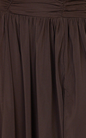 Melanie Maxi Skirt - Gathered Yoke Skirt in Brown