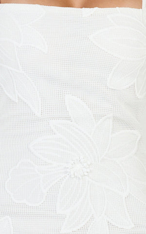 Sienna Mini Dress - Square Neck Floral Embroidered A Line Dress in White
