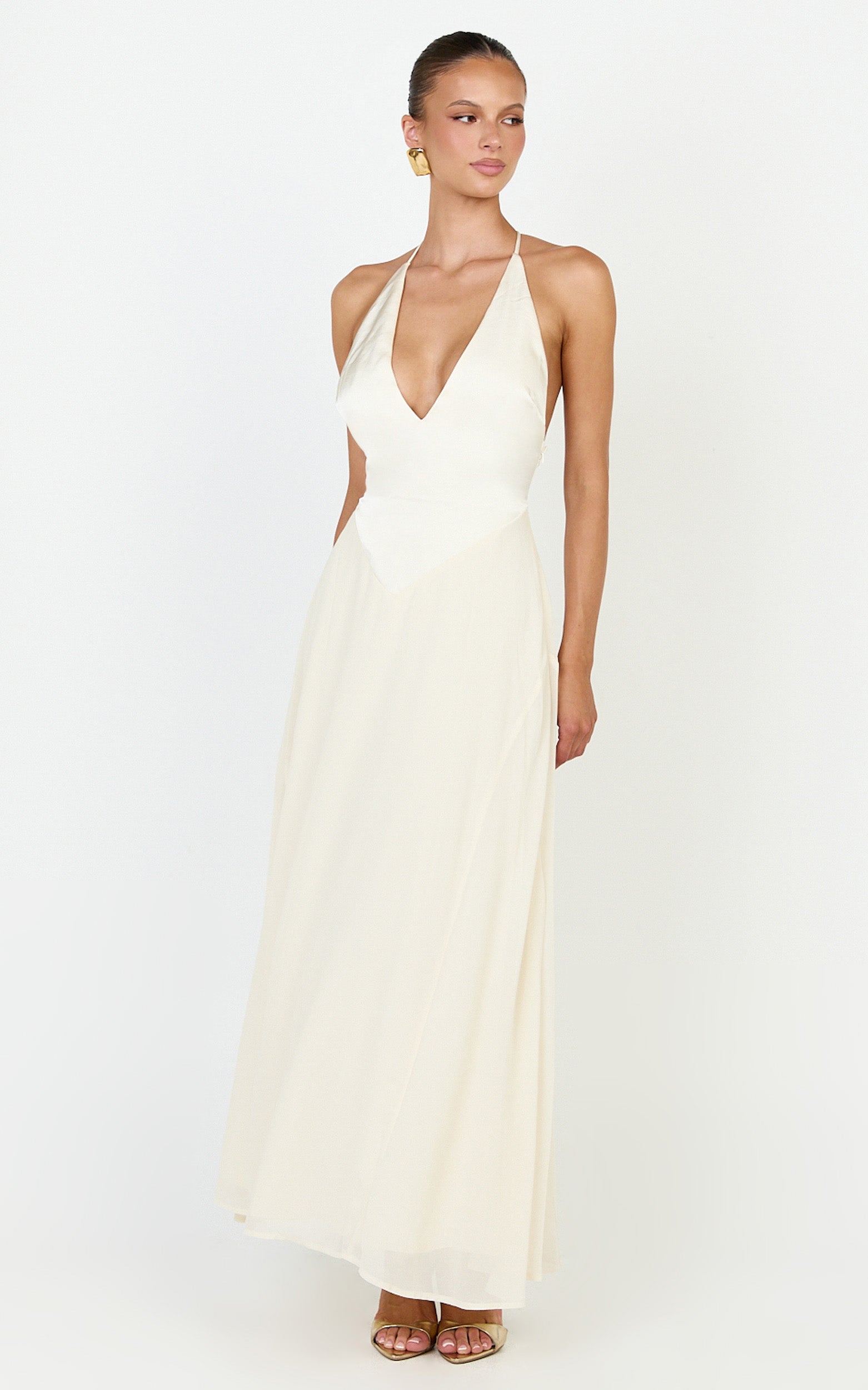 Skye Midi Dress - Deep V Neck Shift Dress in Butter