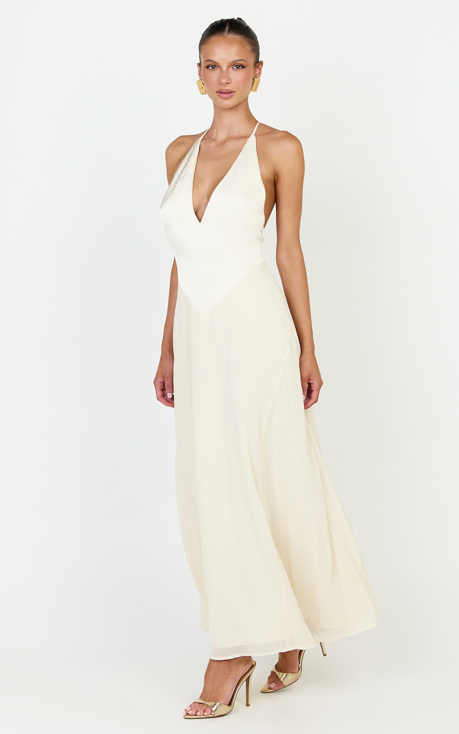 Skye Midi Dress - Deep V Neck Shift Dress in Butter