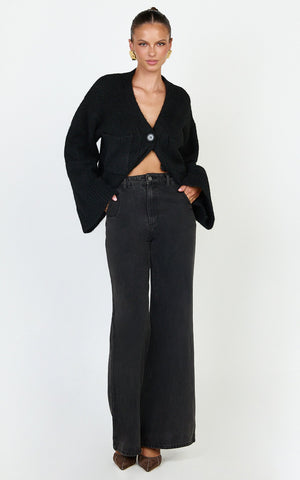 Becka Cardigan - Oversized Recycled Knitted Button Through Cardigan in Black