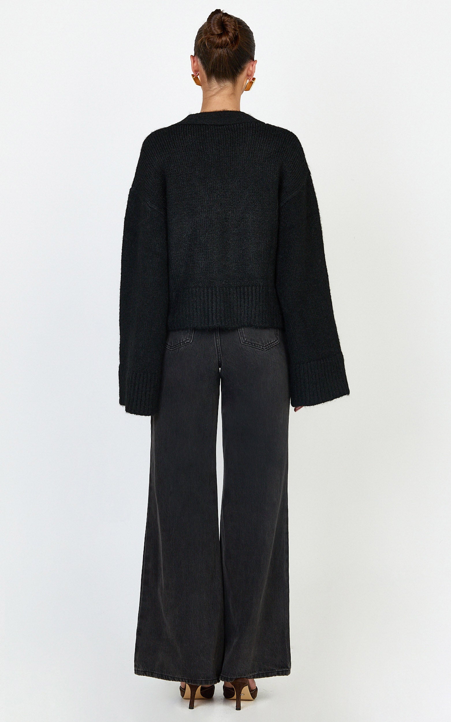 Becka Cardigan - Oversized Recycled Knitted Button Through Cardigan in Black