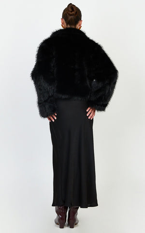 Charisse Coat - Oversized Crop Faux Fur Coat in Black