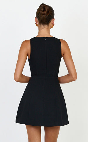 Jane Mini Dress - Cut out Neckline Dress in Black