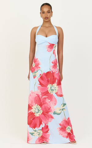Luciana Maxi Dress - Halter Neck Twist Front Dress in Luciana Floral Print