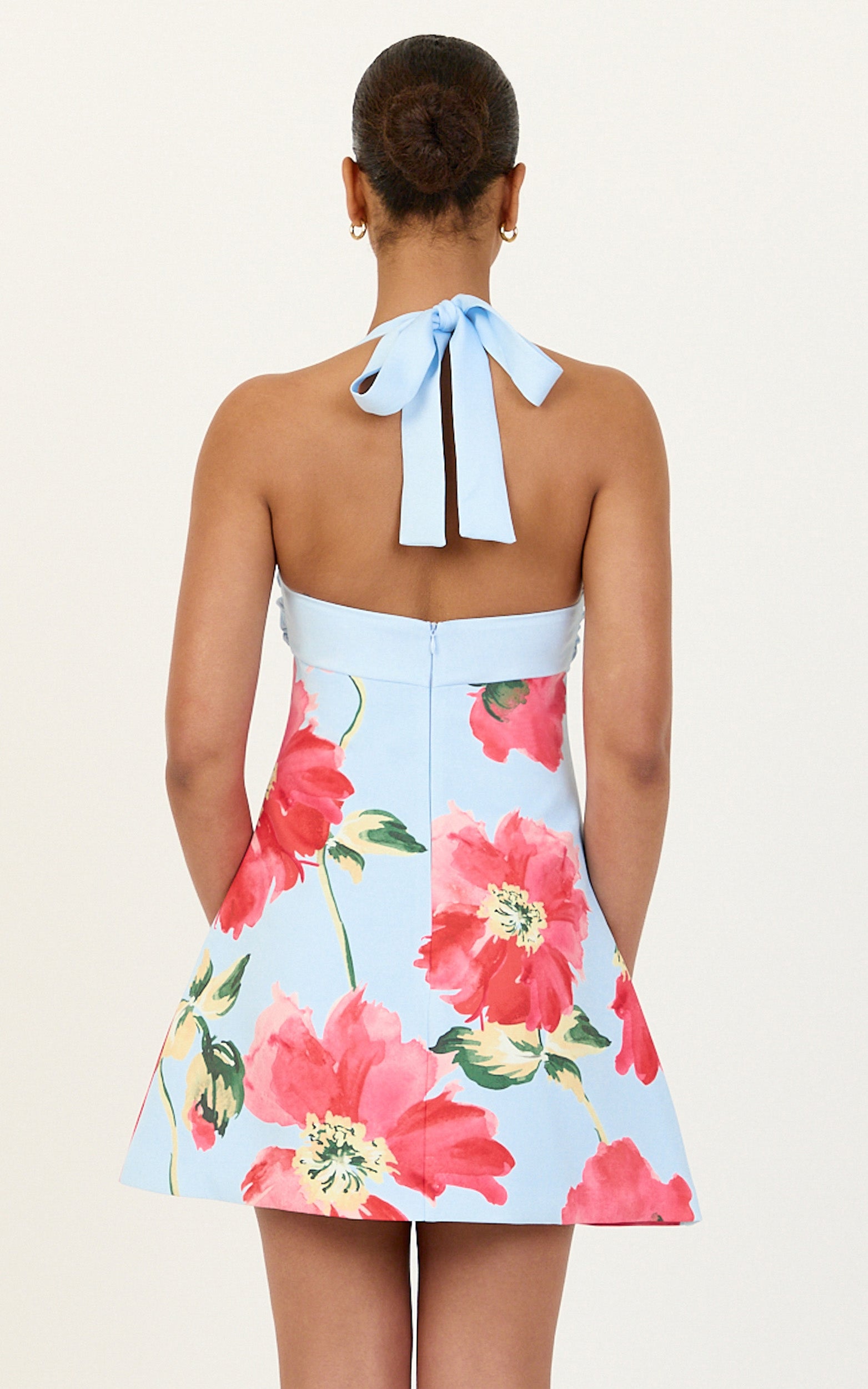 Seraphine Mini Dress - Halter Neck Twist Front Tulip Skirt Dress in Luciana Floral Print