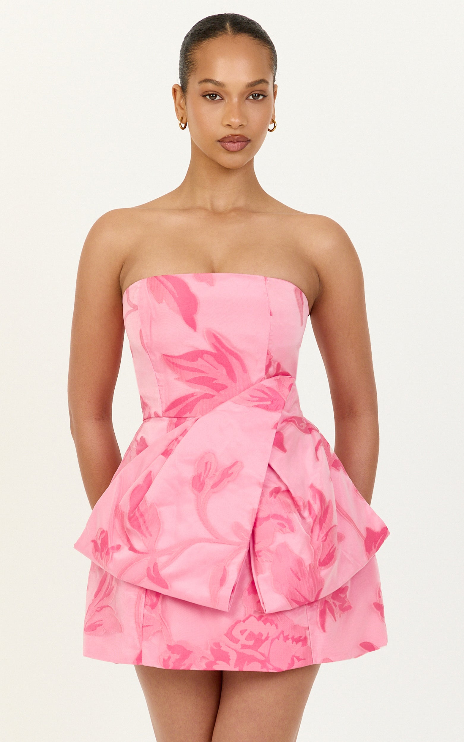 Violetta Mini Dress - Strapless Bow Detail Tulip Dress in Pink