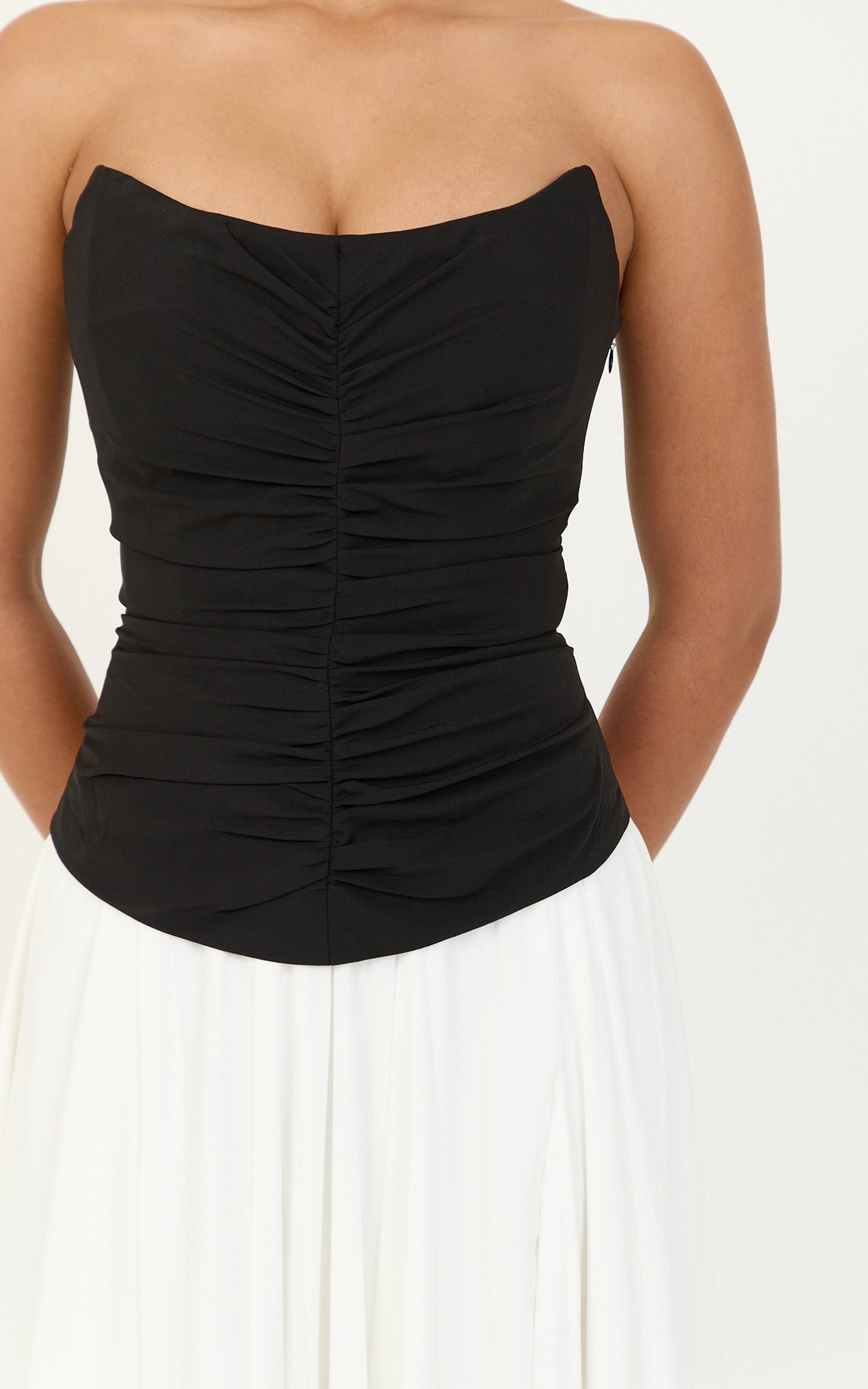 Evelina Maxi Dress - Strapless Corset Dress With Contrast Gathered Skirt in White/Black